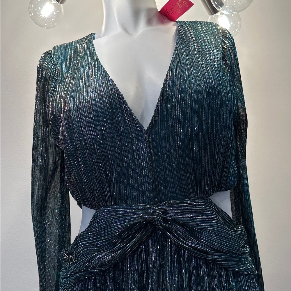 LATRICE long sleeve maxi dress, blue Rhapsody metallic knit crinkle NWT size10 - Picture 7 of 9